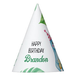 水彩ブルートレックス緑の子供たち3rd誕生日 パーティーハット