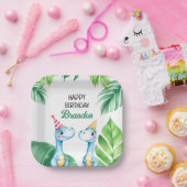 水彩ブルートレックス緑の子供たち3rd誕生日 ペーパープレート (パーティー)