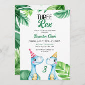 水彩ブルートレックス緑の子供たち3rd誕生日 招待状 (正面/裏面)