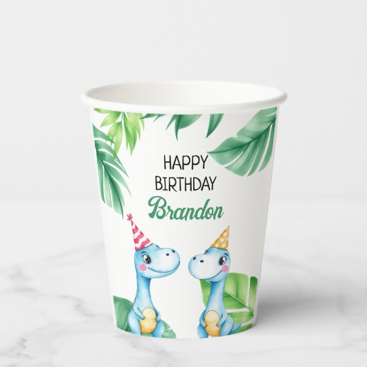 水彩ブルートレックス緑の子供たち3rd誕生日 紙コップ (裏面)