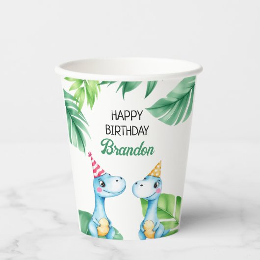 水彩ブルートレックス緑の子供たち3rd誕生日 紙コップ (正面)