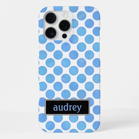 水彩ブルードット柄 名前入り iPhoneケース (裏面)