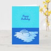 水彩ブルードルフィンハッピーバースデー カード (黄色い花)