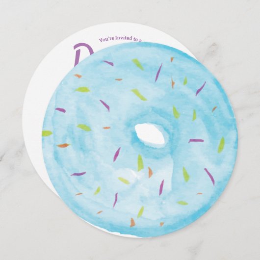 水彩ブルードーナツスプリンクルミックスラウンド 招待状 (正面/裏面)