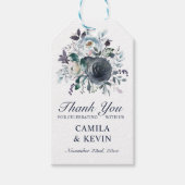 水彩ブルーネイビーフローラ結婚ズサンキュー ギフトタグ (正面)