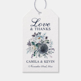 水彩ブルーネイビー結婚フローラのLOVE & 感謝してい ギフトタグ