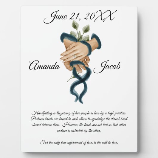 水彩ブルーハンドスティングアート結婚の形見 フォトプラーク (正面)