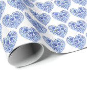 水彩ブルーハートチューリップ付き白 ラッピングペーパー (ロールコーナー)