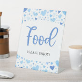 水彩ブルーハートバレンタインベビーシャワーフード 台座サイン (インサイチュ)