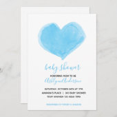 水彩ブルーハートベビーシャワー 招待状 (正面/裏面)