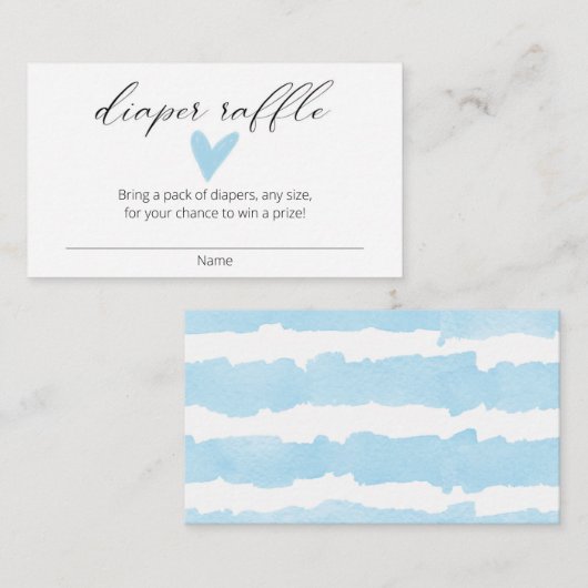 水彩ブルーハートモダンおむつラッフルチケット エンクロージャーカード (正面/裏面)