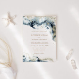 水彩ブルーバジェット結婚写真 招待状
