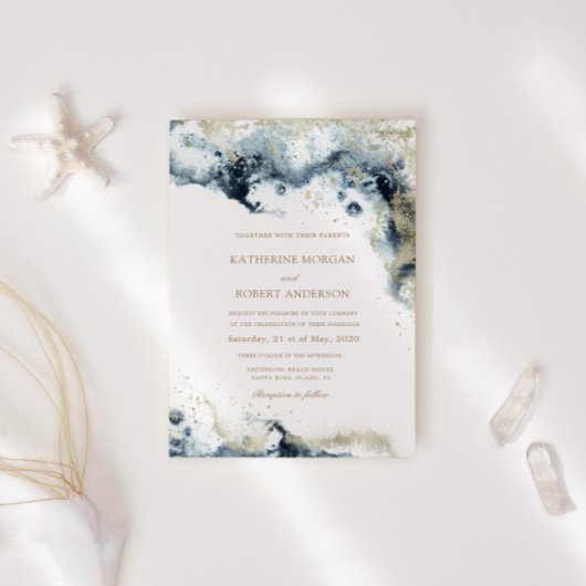 水彩ブルーバジェット結婚写真 招待状