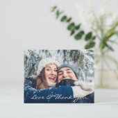 水彩ブルーバラフローラありがとう結婚さん ポストカード (スタンド正面)