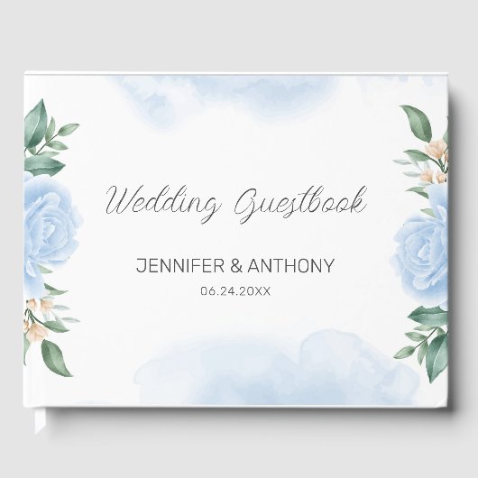 水彩ブルーバラ緑の葉 ゲストブック (正面)