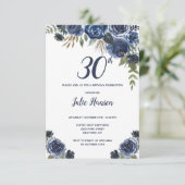 水彩ブルーバラ誕生日 招待状 (スタンド正面)