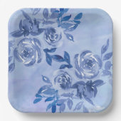 水彩ブルーバラ ペーパープレート (正面)