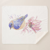 水彩ブルーバードガーデンバードワイルドライフ自然 シェルパブランケット (正面(横))