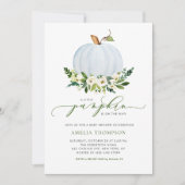 水彩ブルーパンプキンフローラベビーシャワー 招待状 (正面)