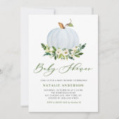 水彩ブルーパンプキンフローラ秋ベビーシャワー 招待状 (正面)