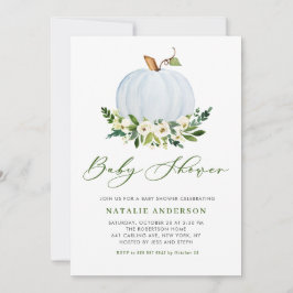 水彩ブルーパンプキンフローラ秋ベビーシャワー 招待状
