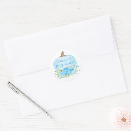 水彩ブルーパンプキン男の赤ちゃんシャワー ラウンドシール (封筒)