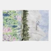 水彩ブルーパープルフラワーメドーマウンテン茶 キッチンタオル (横)