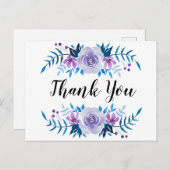 水彩ブルーパープルフローラリースありがとう ポストカード (正面/裏面)