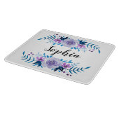 水彩ブルーパープルフローラリースカスタム文字 カッティングボード (角)
