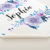 水彩ブルーパープルフローラリースカスタム文字 シェルパブランケット (3/4)