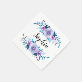 水彩ブルーパープルフローラリースカスタム文字 スタンダードカクテルナプキン (角)