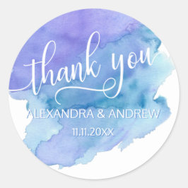 水彩ブルーパープル結婚の感謝 ラウンドシール