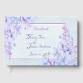 水彩ブルーパープル薄紫フラワーゲストブック ゲストブック (正面)