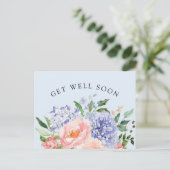 水彩ブルーピンクのハイドランジア花の回復メッセージ ポストカード (スタンド正面)