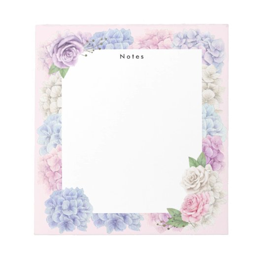 水彩ブルーピンクアジサイパーソナライズされた ノートパッド (正面)