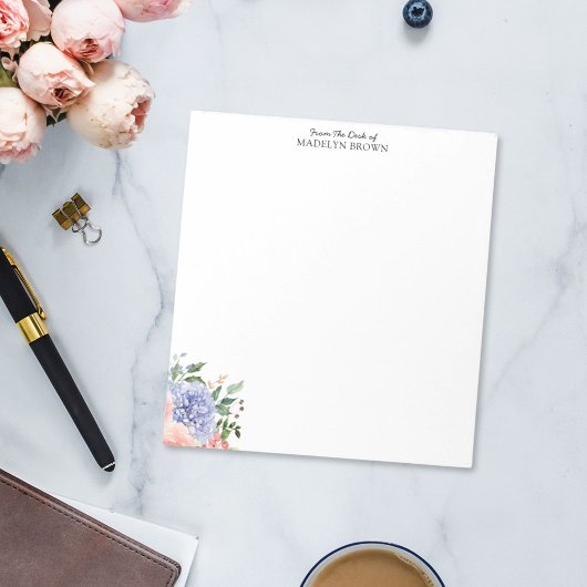 水彩ブルーピンクアジサイフローラ ノートパッド