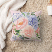 水彩ブルーピンクアジサイ牡丹春フローラ クッション (ブランケット)