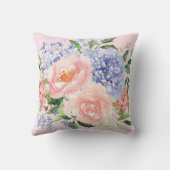 水彩ブルーピンクアジサイ牡丹春フローラ クッション (裏面)