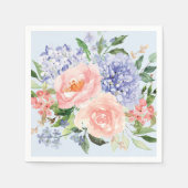 水彩ブルーピンクアジサイ牡丹春フローラ スタンダードカクテルナプキン (正面)
