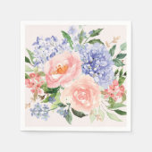 水彩ブルーピンクアジサイ牡丹春フローラ スタンダードカクテルナプキン (正面)