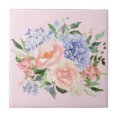 水彩ブルーピンクアジサイ牡丹春フローラ タイル (正面)
