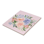 水彩ブルーピンクアジサイ牡丹春フローラ タイル (側面)