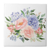 水彩ブルーピンクアジサイ牡丹春フローラ タイル (正面)