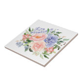 水彩ブルーピンクアジサイ牡丹春フローラ タイル (側面)