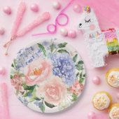 水彩ブルーピンクアジサイ牡丹春フローラ ペーパープレート (パーティー)