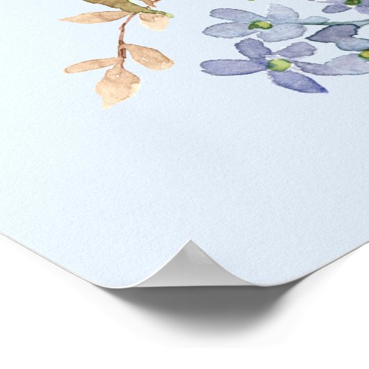 水彩ブルーピンクアジサイ牡丹春フローラ ポスター (角)