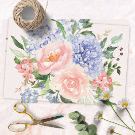 水彩ブルーピンクアジサイ牡丹春フローラ 薄葉紙