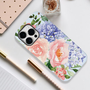水彩ブルーピンクアジサイ牡丹春フローラ Case-Mate iPhone 14 PRO MAXケース