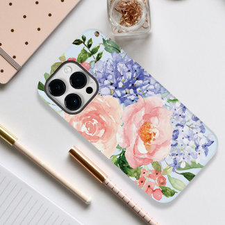 水彩ブルーピンクアジサイ牡丹春フローラ Case-Mate iPhone 14 PRO MAXケース