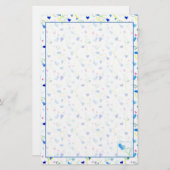 水彩ブルーピンクイエローハート 便箋 (正面/裏面)